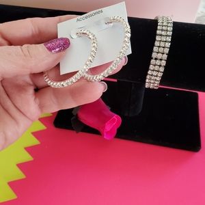 Rhinestone look earring bracelet set